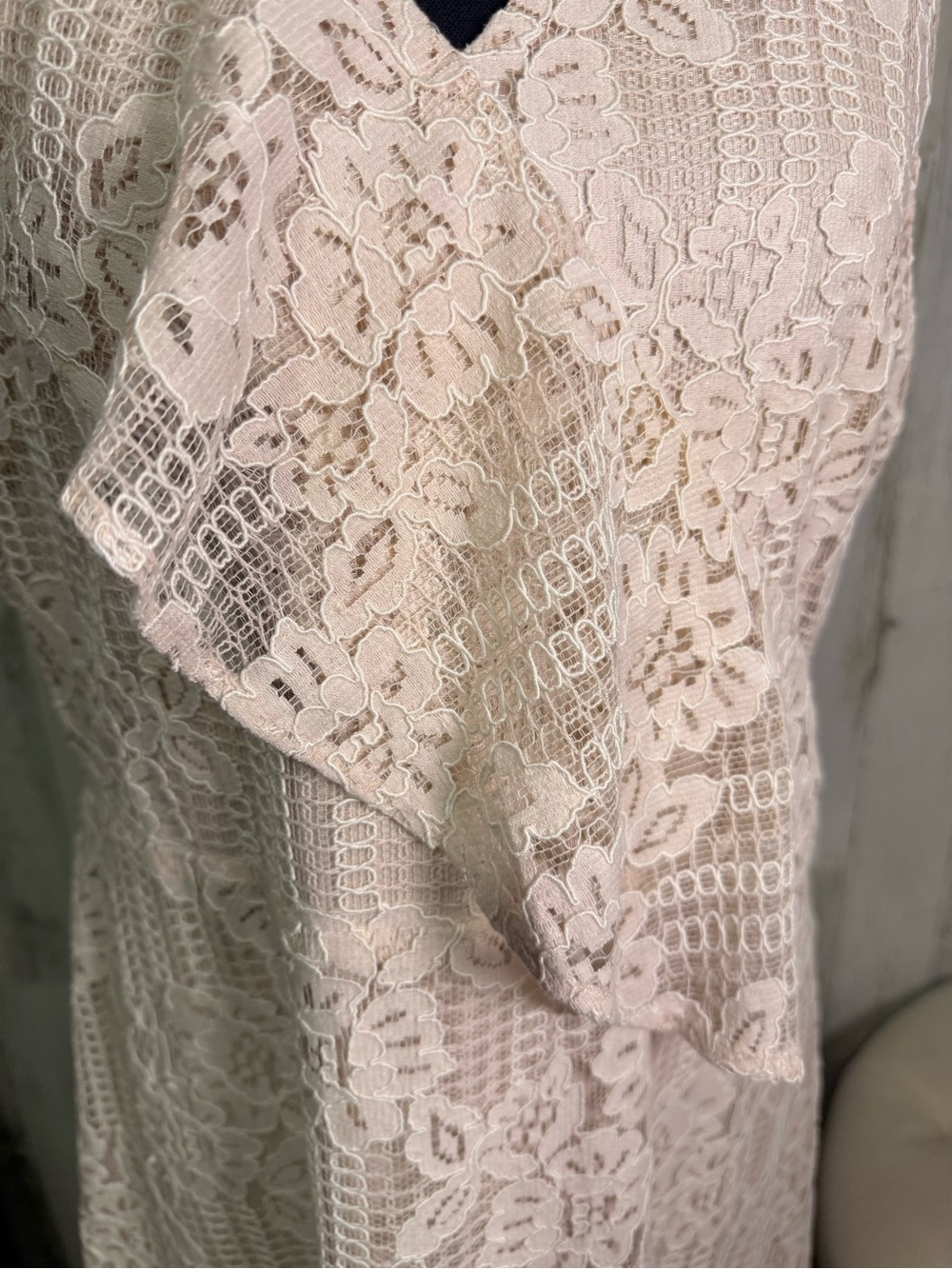 Donna Karan New York Blush Lace Ruffle Midi Dress Size 10 - Picture 5 of 12